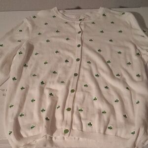 Maurada White Cardigan  With Green Clovers